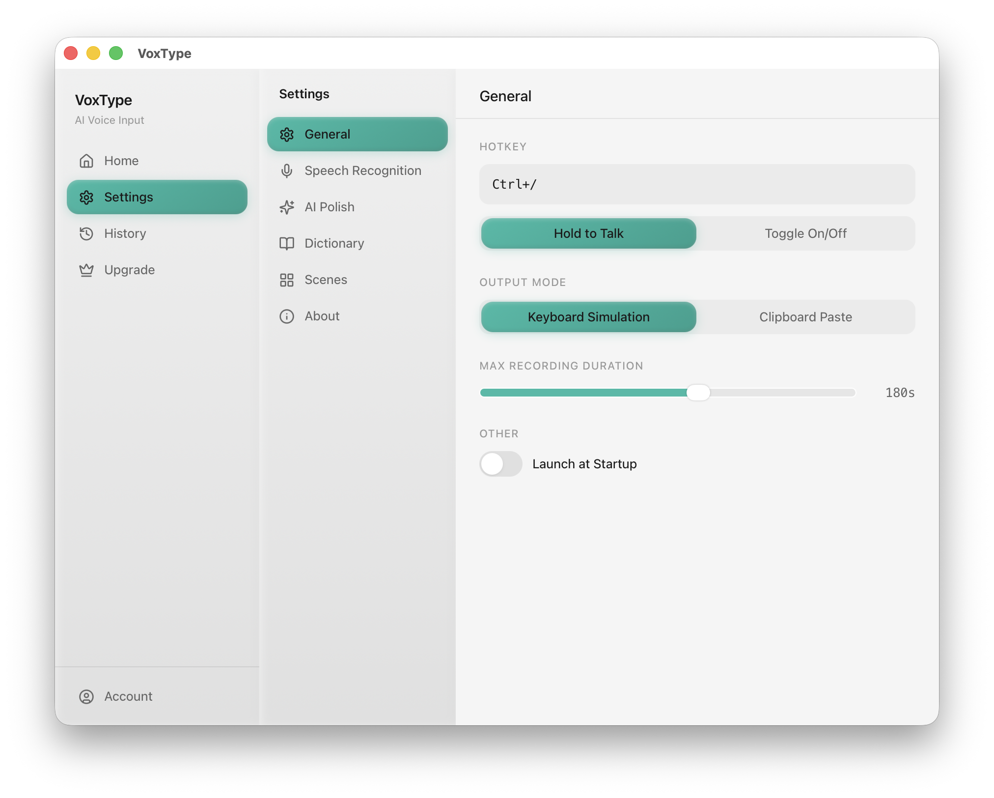 VoxType 设置界面